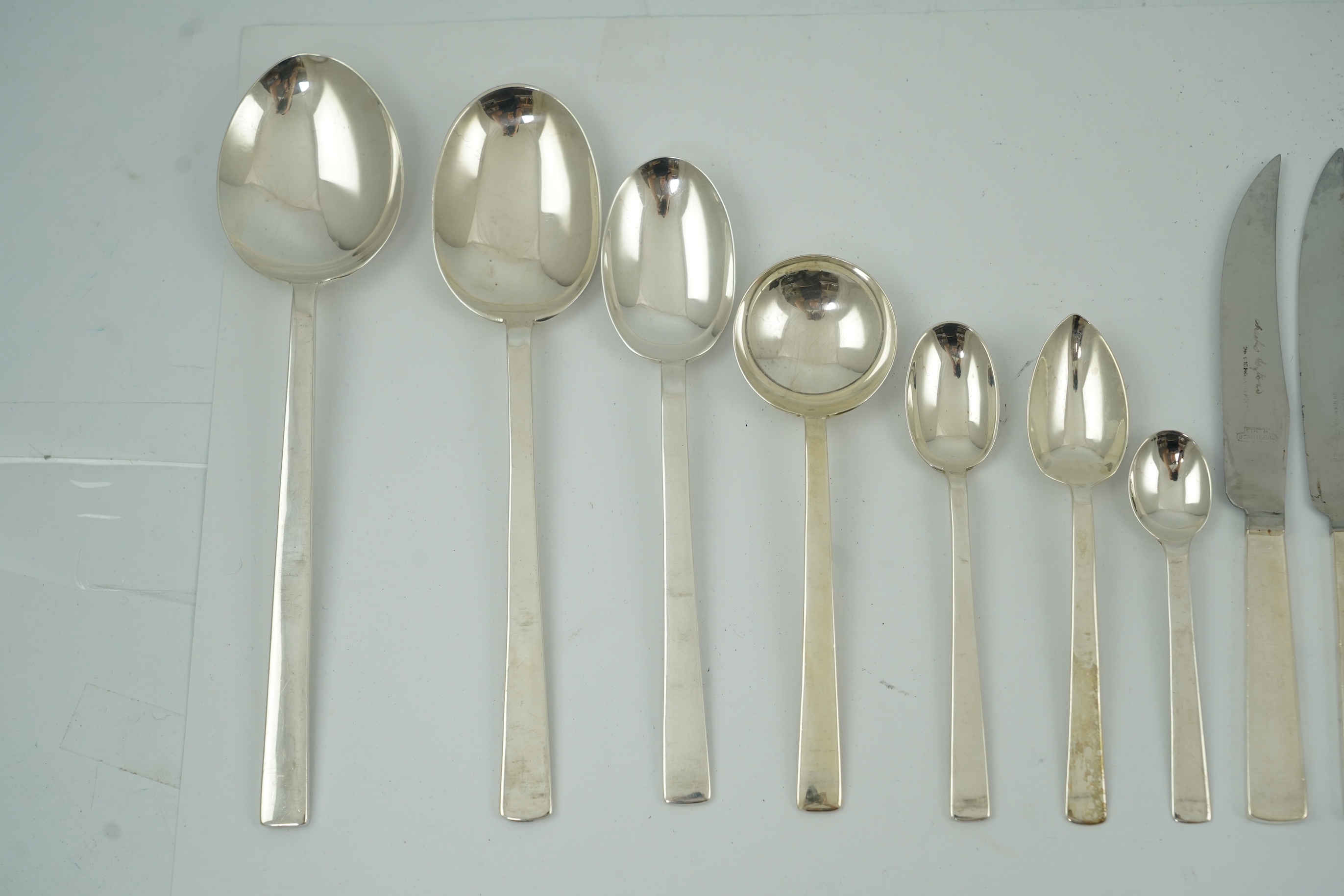 A canteen of George V Art Deco silver cutlery, by Charles Boyton